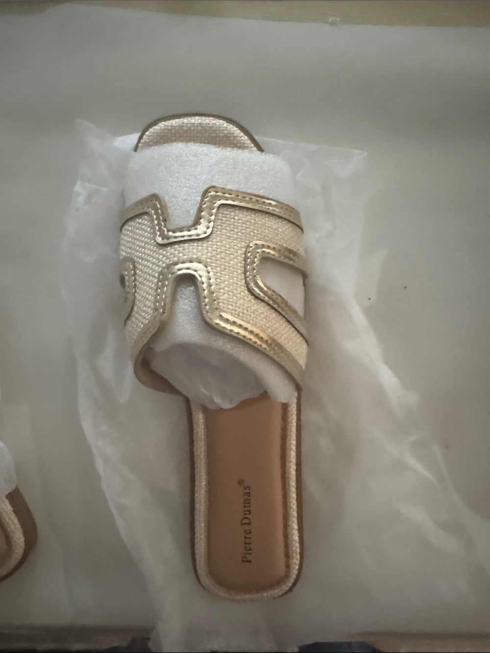 Pierre Dumas Metallic Gold and Cream Slide Mules